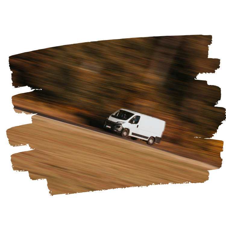 a new white van driving along the road