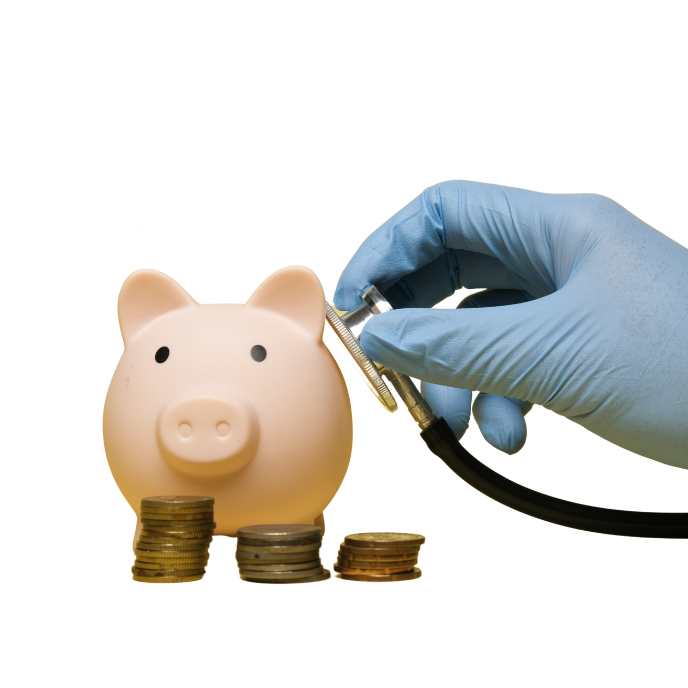 a piggy-bank having a health check